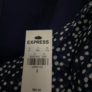EXPRESS Navy Blue, white polka dot, back zip up blouse